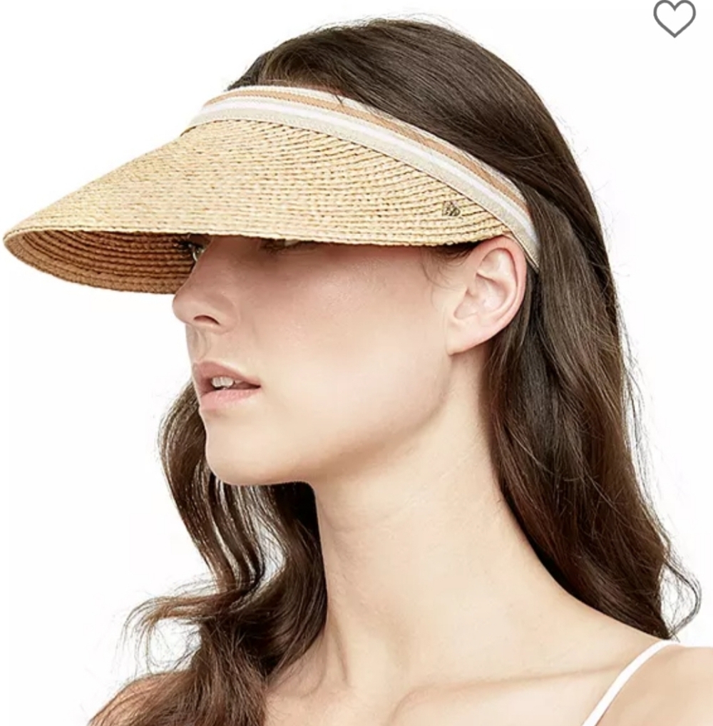 HELEN KAMINSKI BIANKA RAFFIA VISOR;SIZE:OS ; COLOR:NATURAL/ NOUGAT STRIPE